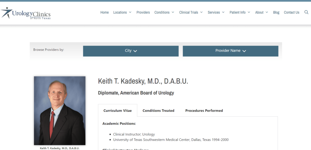 Dr. Keith Kadesky MD Urology Clinics of North Texas Homepage