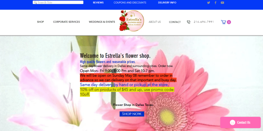 Estrella Flower Shop Homepage