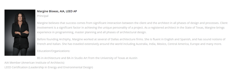 Margine Biswas, AIA, LEED AP Archiphy Homepage