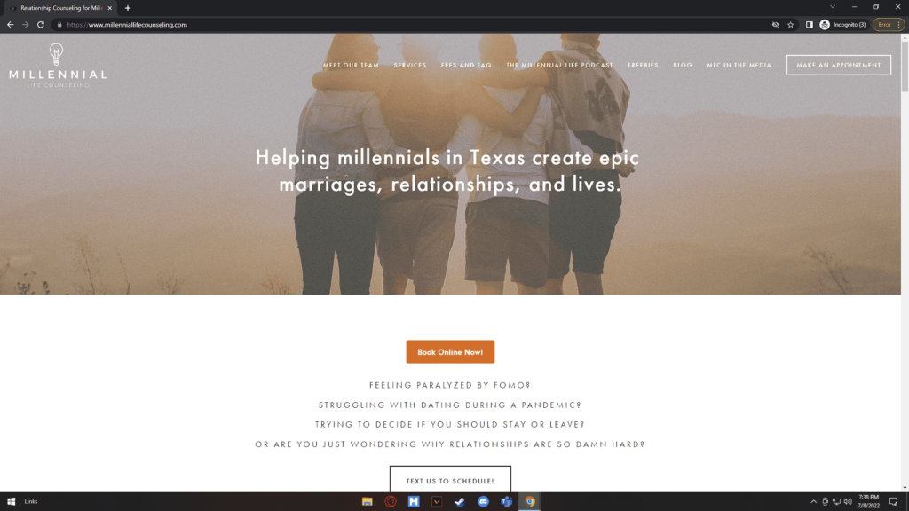 Millennial Life Counseling Homepage