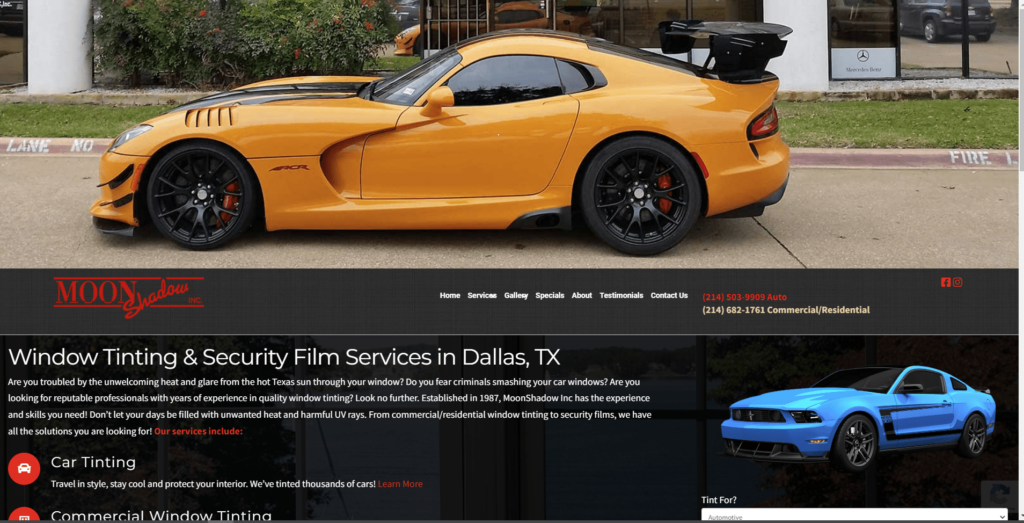 MoonShadow Window Tinting Homepage