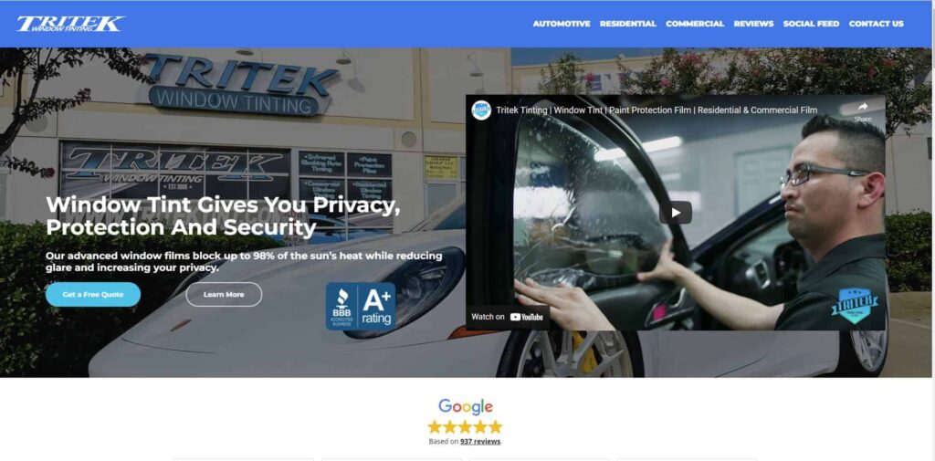 Tritek Window Tinting Homepage