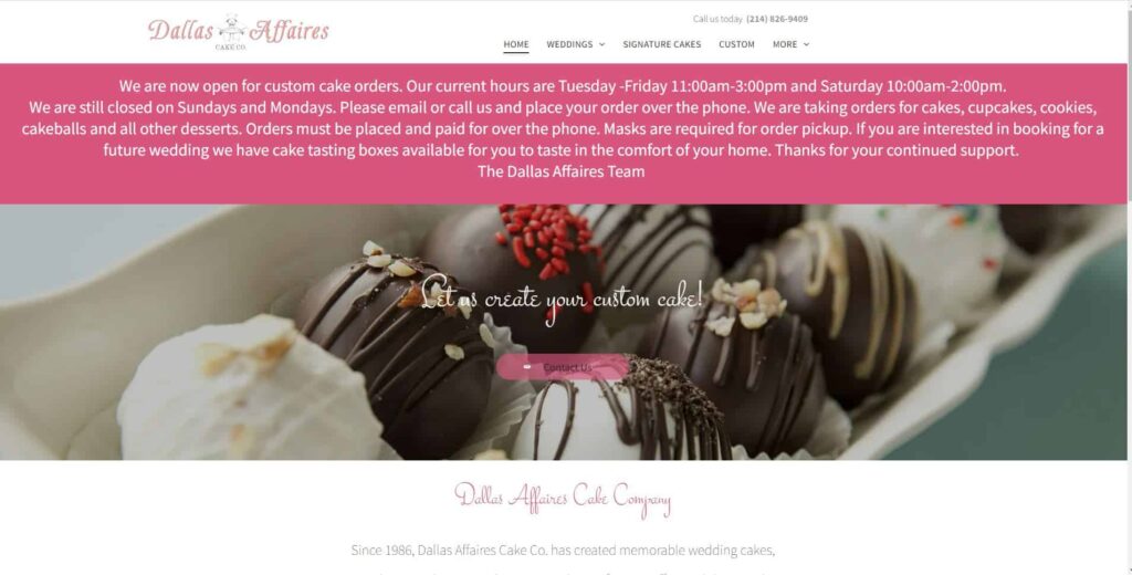 Dallas Affaires Cake Co Homepage
