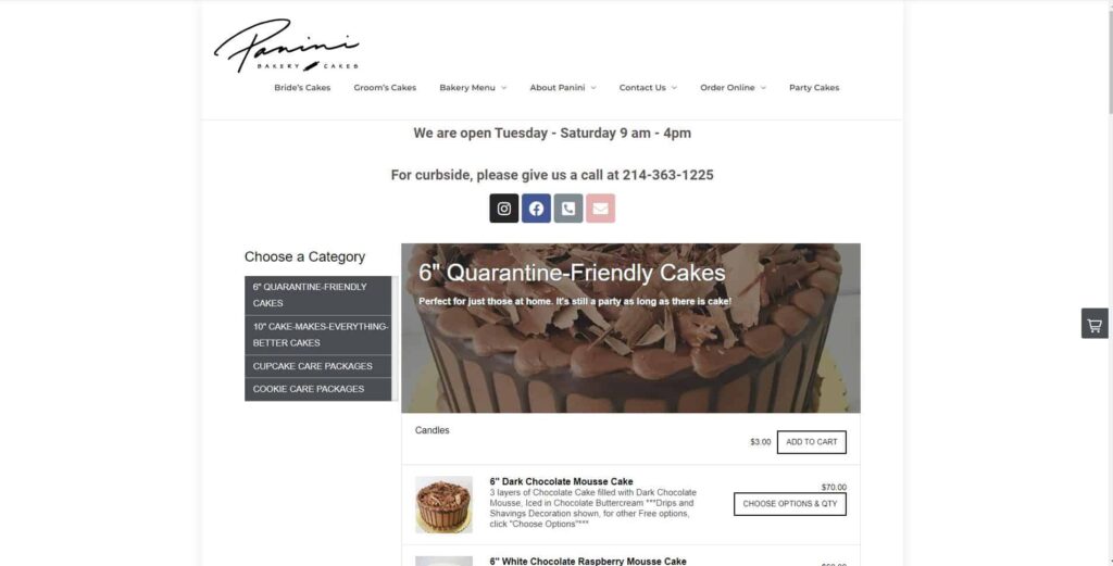 Panini Bakery and Cakes Homepage