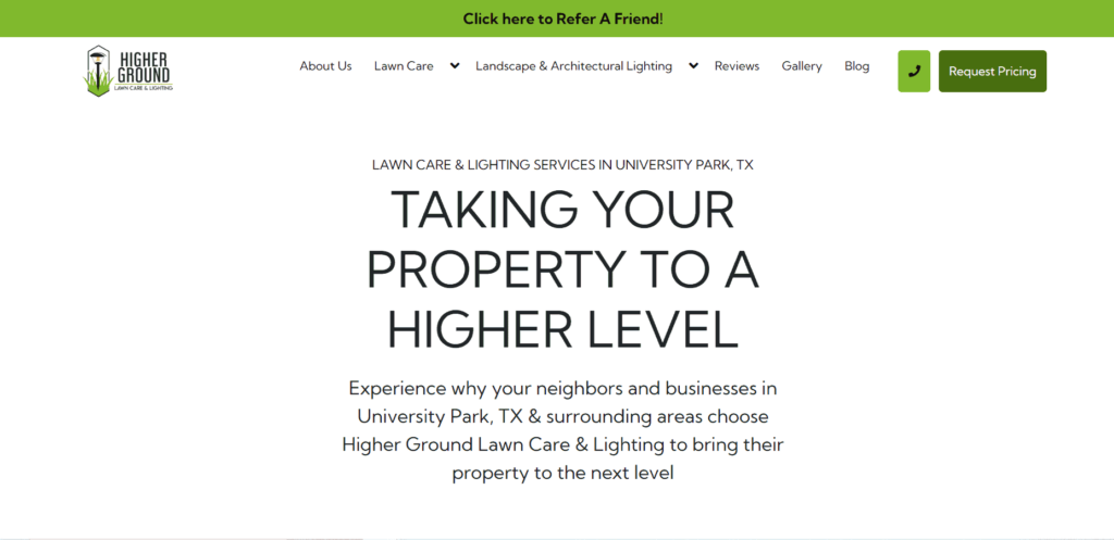Higher Ground - Lawn Fertilization Weed Control & Outdoor Lighting Homepage