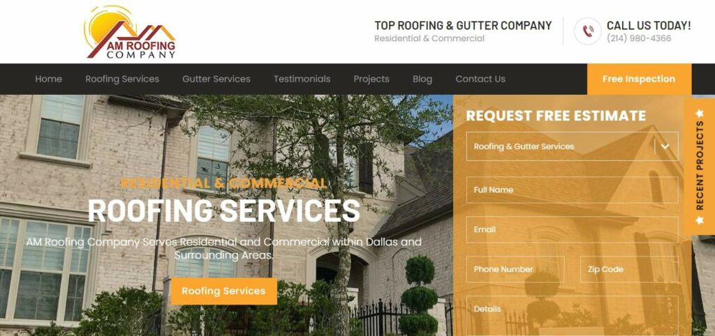 AM Roofing Company Dallas Homepage
