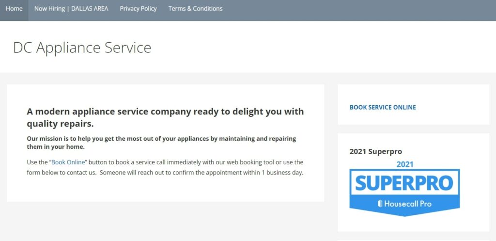 DC Appliance Service LLC Homepage